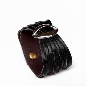 Black Leather Cuff, Womens Leather Bracelet  - Lips