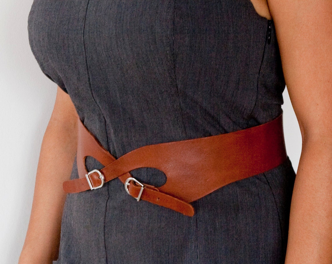 Wide Tan Leather Belt Double Buckle Belt the Roxy - Etsy