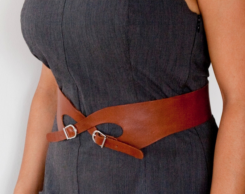 Large ceinture en cuir tan, ceinture double boucle le Roxy image 5