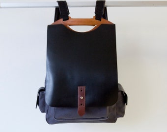 Laptop backpack, leather and canvas rucksack, back to school bag  - Tucker