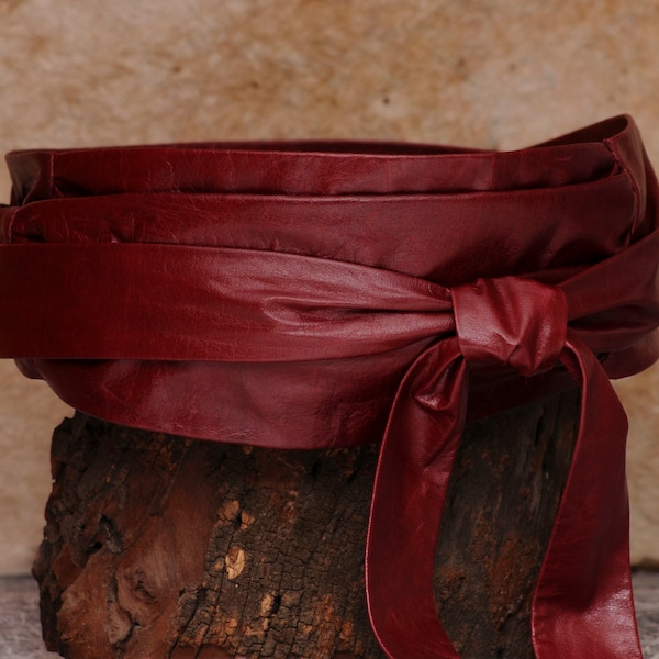 Oxblood leather Obi wrap belt, red leather belt  - Sash-a