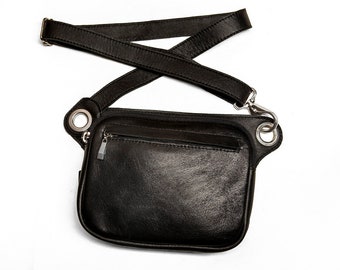 Black leather hip bag | Convertible festival bag, belt bag, fanny pack - the Felix