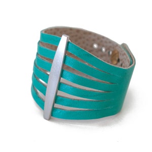 Women&#39;s Aqua Green Leather Cuff  - the Flare