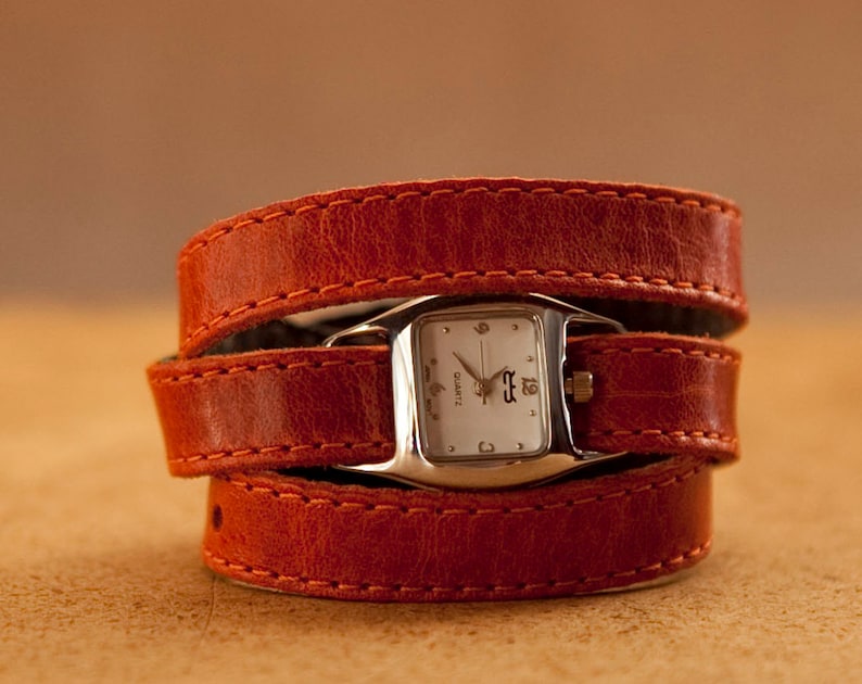 Orange Wrap Watch Interchangeable Bracelet Leather Twist Etsy