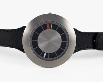 Black Leather Watch, Minimalist Watch, Slim Black Watch - Orbital