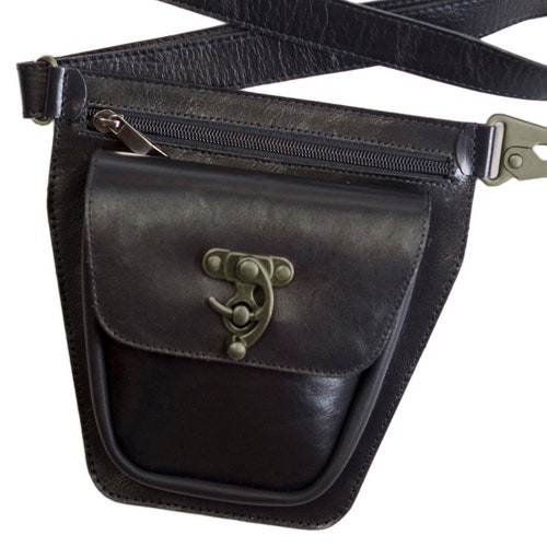 Black Leather Hip Bag Black Festival Bag Black Belt Bag Etsy