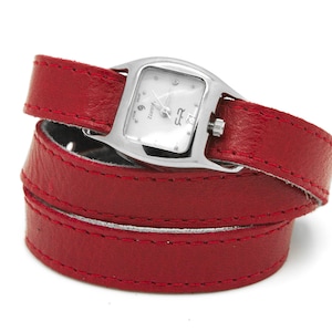 Cherry red triple wrap leather watch, red leather watch - Valentines gift