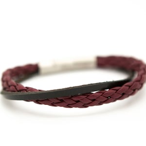 Braided leather cuff, Father's Day gift, burgundy leather cuff bracelet - the Django