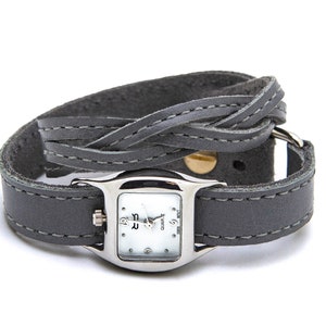 Grey braided TWIST WATCH – Gray double wrap leather watch interchangeable bracelet
