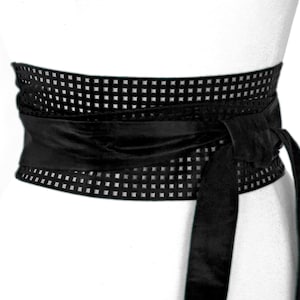 Black leather belt with cutout, black wrap belt - Desiree