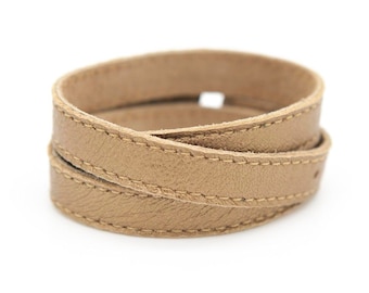 Metallic leather cuff, Bronze wrap bracelet, Champagne leather bracelet  - the TWIST