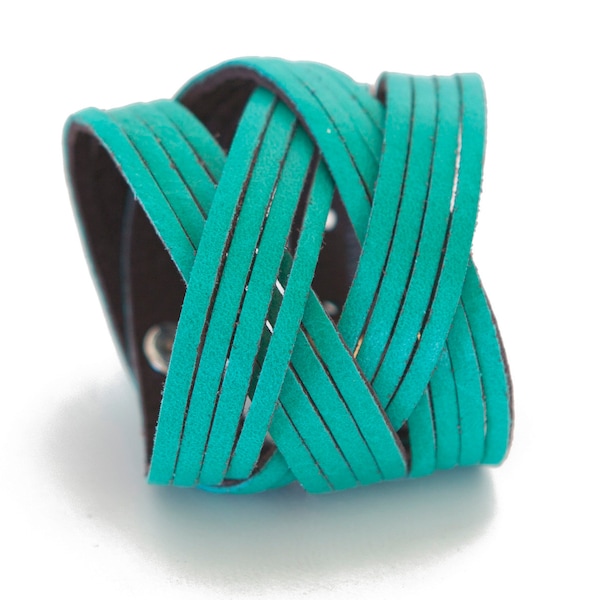 Caribbean Green Leather Cuff, Woven Leather Cuff Bracelet  - the Jazz