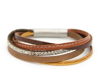 Multi-strand leather cuff, brown cuff bracelet, tan leather bracelet - the XYZ Cuff