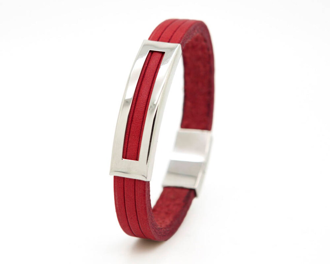 Men's Red Bracelet Red Leather Bracelet Red Leather Cuff Etsy