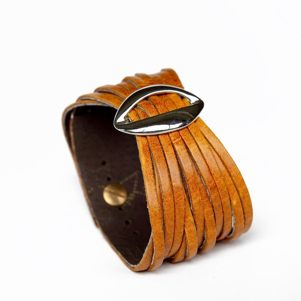 Mustard yellow Women's Leather Cuff Bracelet Lips