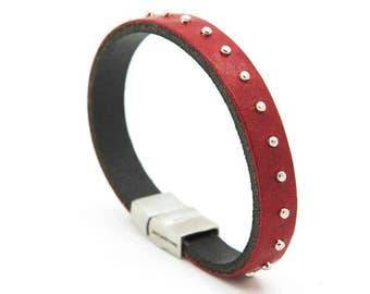 Red leather cuff, Studded red cuff bracelet - the Rebelle cuff