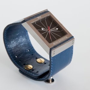 Royal blue leather watch, big square watch  - Fulcrum