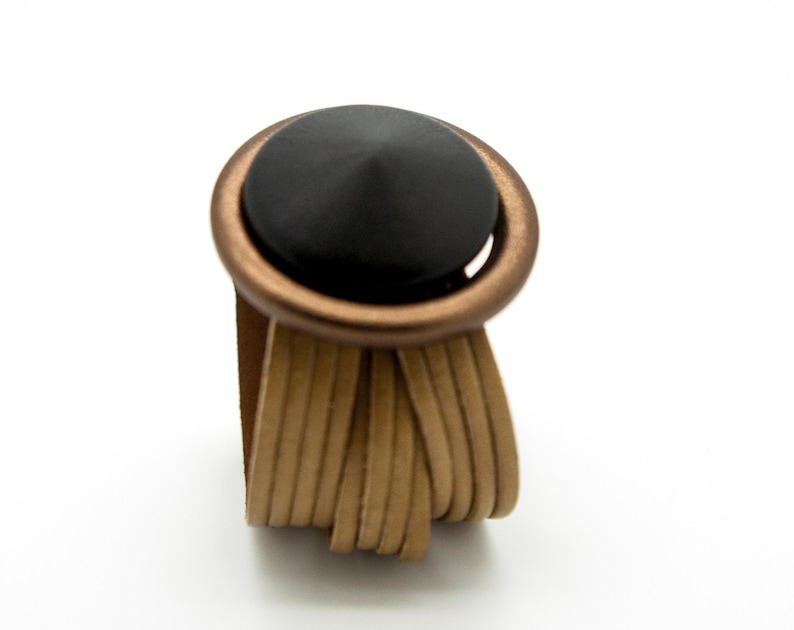 Beige and Black Leather Cuff Bracelet the Suoni Light Brown Cuff
