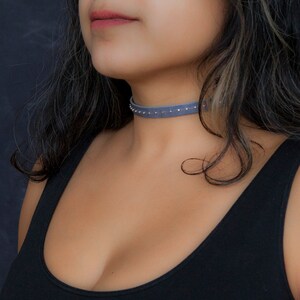 Studded grey leather choker, grey choker necklace - the Rebelle choker