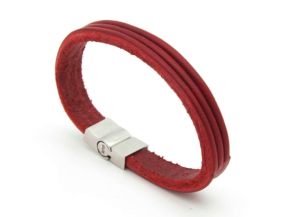 Red Leather Bracelet, Minimalist Cuff Bracelet, Red Cuff Bracelet