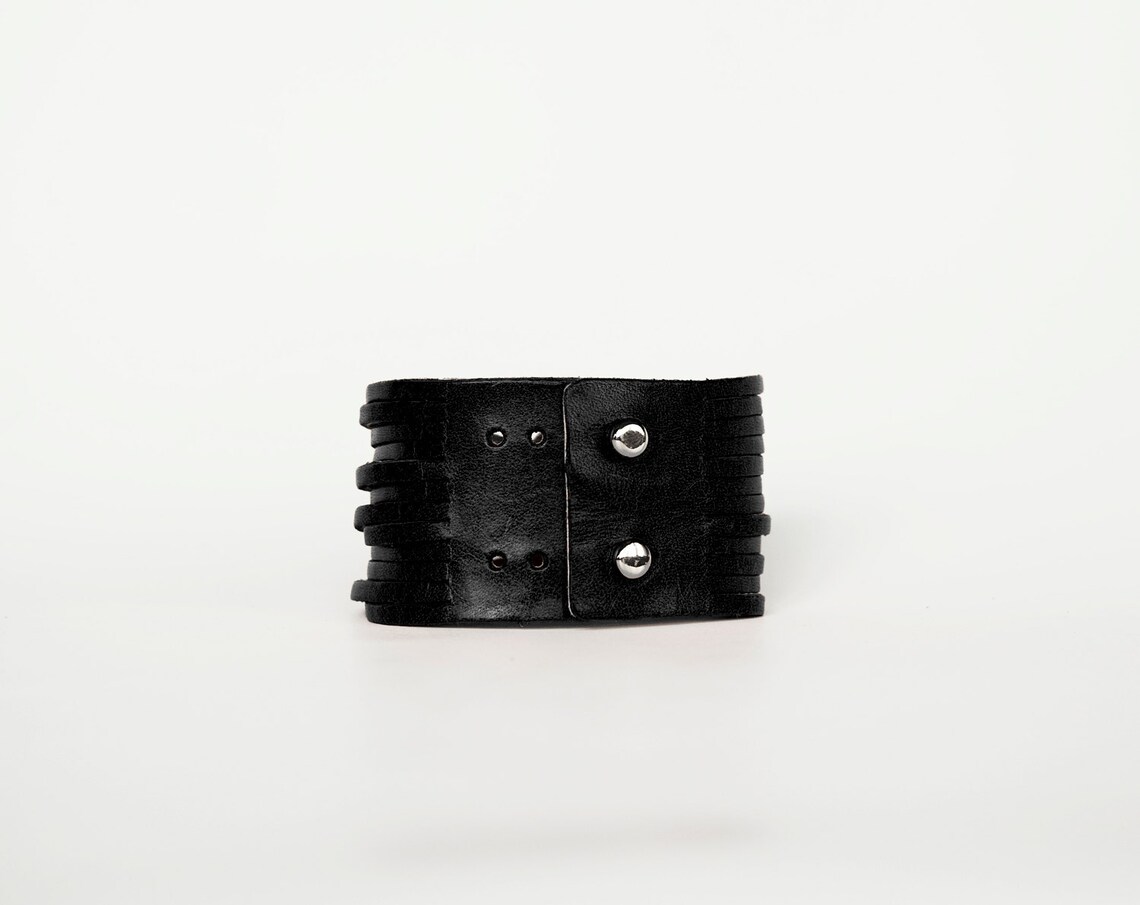 Black Leather Cuff Womens Leather Bracelet Lips Etsy