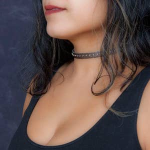 Collar Necklace, metallic rose quartz leather necklace, pink choker necklace - the Rebelle choker