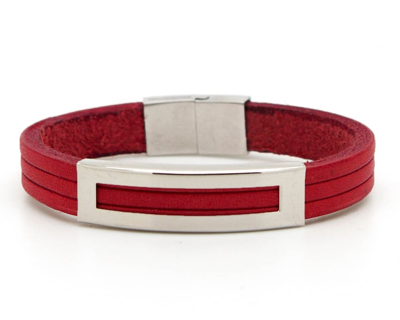 Men's Red Bracelet Red Leather Bracelet Red Leather Cuff Etsy