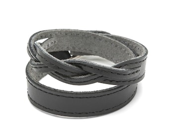 Black braided leather wrap bracelet  - Braided TWIST