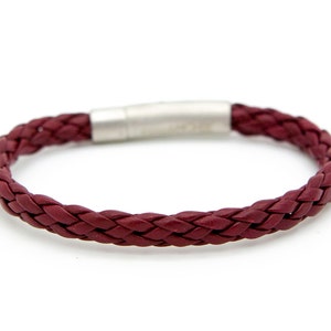 Burgundy braided leather bracelet, red leather cuff  - the Navarro