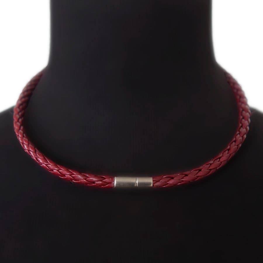 Burgundy Braided Leather Choker, Red Leather Necklace - the