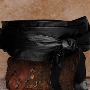 Wide black belt, leather wrap belt  - Sash-a