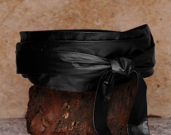 Wide black belt, leather wrap belt  - Sash-a