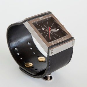 Black leather watch, square watch, modern accessory  - the Fulcrum