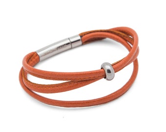 Orange Leather Bracelet | Orange Multi-strand cuff - the Juniper