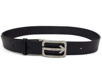 Black leather belt, men's black belt, handmade belt, cool buckle - the Arrow