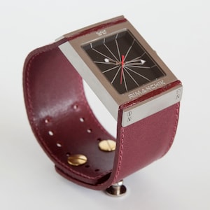 Red leather watch, Chunky red watch, square watch  - Fulcrum