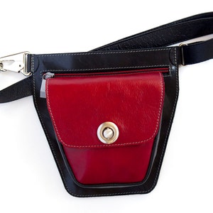 Dark red leather belt bag, red leather travel bag - the Rover