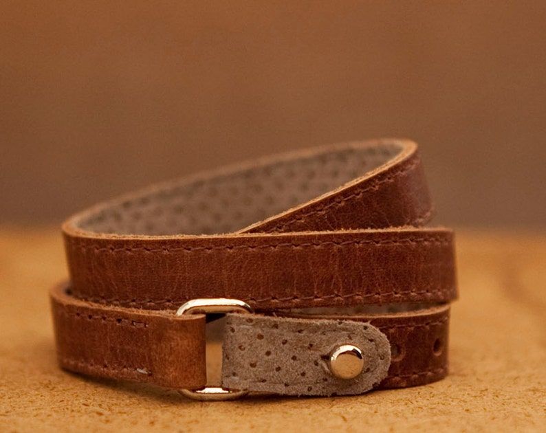 Tan Brown Leather Wrap Bracelet TWIST Etsy