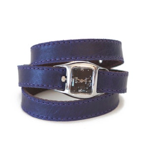 Indigo purple watch, triple wrap leather watch, womens purple watch  - the TWIST