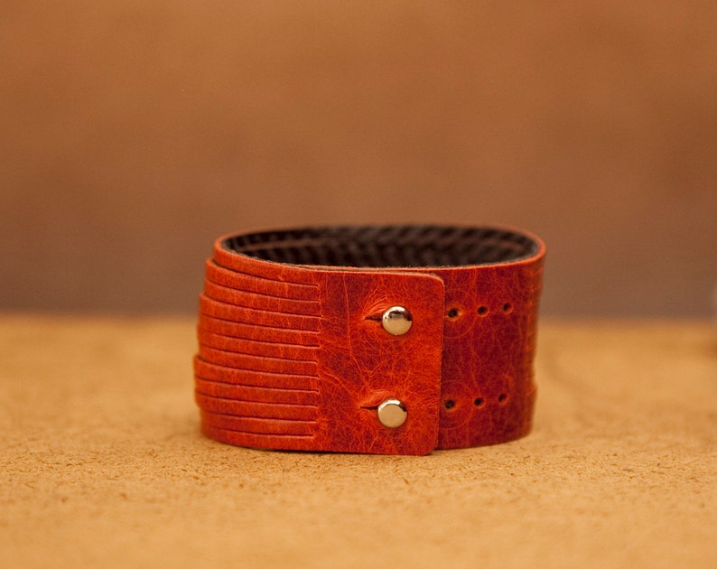 Orange Multi-strand Women/'s Leather Cuff Bracelet Stocking Stuffer