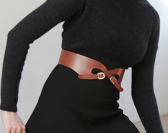 Wide Tan Leather Belt,  Double Buckle Belt  - the Roxy