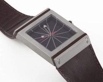 Brown leather watch, square chunky watch  - the Fulcrum Taper