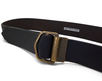 Black leather belt, men's black belt, handmade belt - Double D ring belt - the Flip