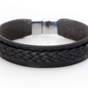 Mens black leather bracelet, Mens cuff bracelet, Mens jewelry - the Twain Cuff