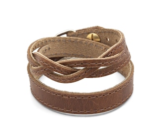 Tan brown braided leather wrap bracelet  - Braided TWIST