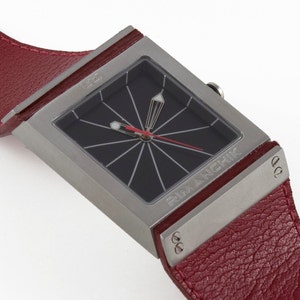 Red leather watch, chunky square watch  - the Fulcrum Taper