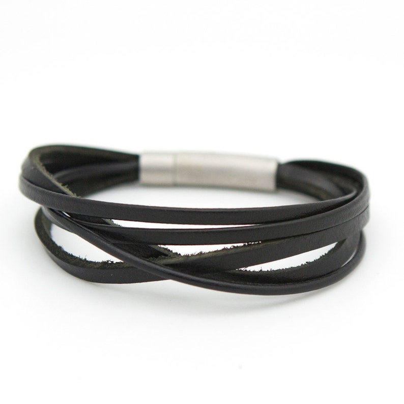 Black multistrand leather cuff Layered black cuff bracelet Etsy