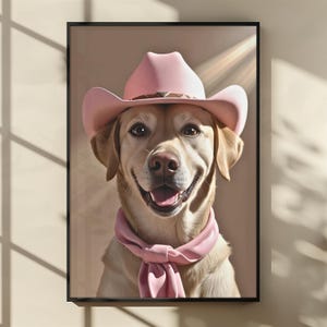 Golden Lab Cowgirl Wall Art, Digital Dog Print with Western Hat, Vintage Funny Decor for Farmhouse or Rustic Home Aesthetic