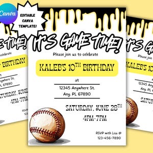 Baseball Drip Birthday Invitation, Editable Party Invite Template, Digital Download for Boys or Girls, Fun Sports Birthday Design