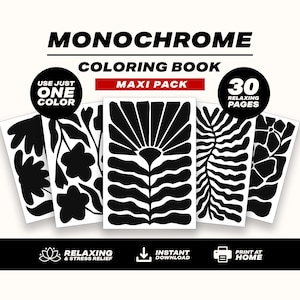 Libro para colorear en blanco y negro | Maxi Pack | Archivo PDF digital | Ilustraciones imprimibles | Actividad creativa para niños y adultos